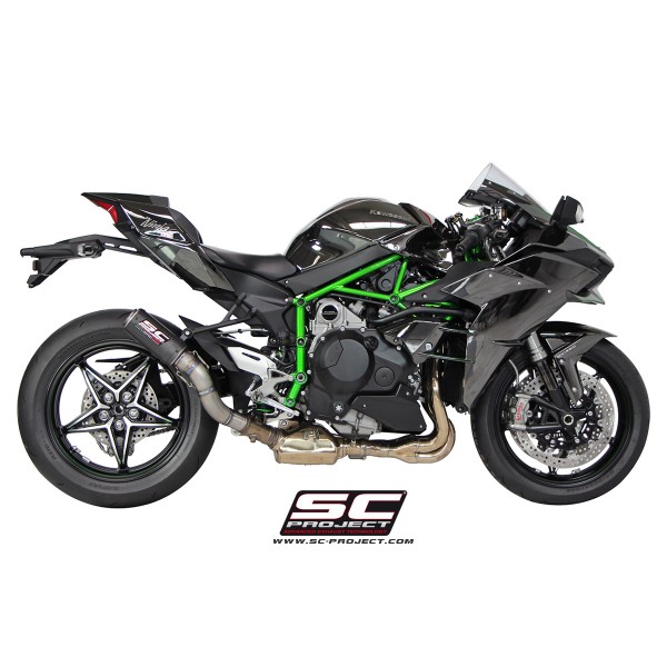 SC-PROJECT CR-T SILENCER CARBON FIBER WITH TITANIUM END CAP FOR KAWASAKI NINJA H2 2015-2020 PART # K21-38C