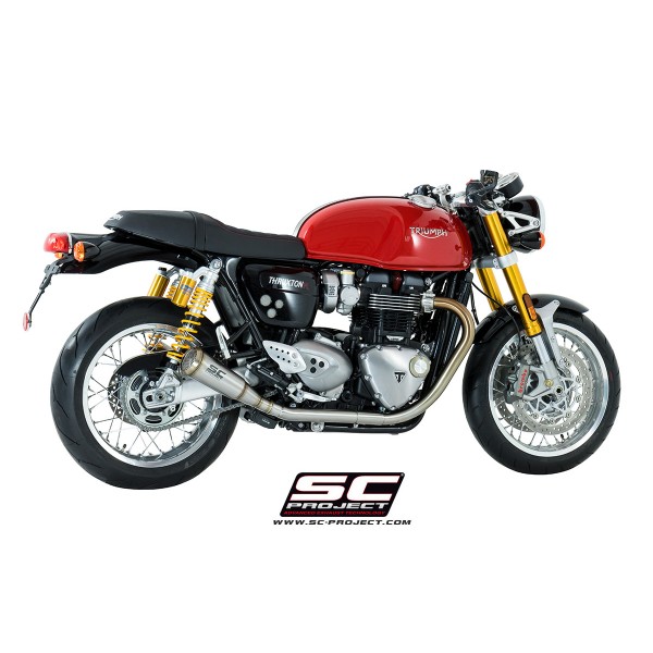 SC-PROJECT PAIR OF SHORT 70S CONICAL SILENCERS BRUSHED STAINLESS STEEL FOR TRIUMPH THRUXTON 1200 R PART # T11-D42A