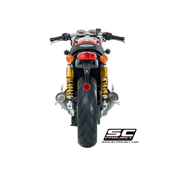 SC-PROJECT PAIR OF SHORT 70S CONICAL SILENCERS BRUSHED STAINLESS STEEL FOR TRIUMPH THRUXTON 1200 R PART # T11-D42A
