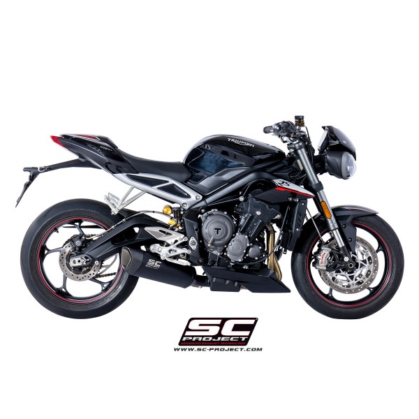 SC-PROJECT SC1-R MUFFLER TITANIUM MATT BLACK PAINTED WITH CARBON FIBER END CAP FOR TRIUMPH STREET TRIPLE 765 S / R / RS PART # T18-93MB