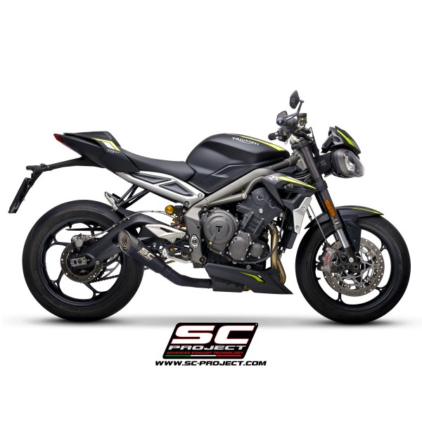 SC-PROJECT S1 MUFFLER TITANIUM MATT BLACK PAINTED WITH CARBON FIBER END CAP FOR TRIUMPH STREET TRIPLE 765 S / R / RS PART # T18C-LTS41MB