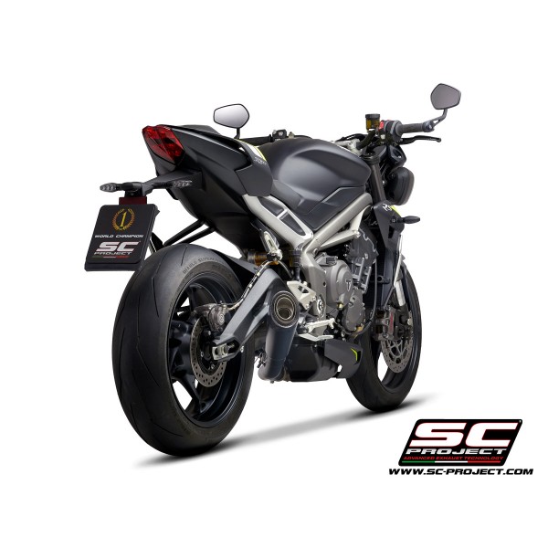 SC-PROJECT S1 MUFFLER TITANIUM MATT BLACK PAINTED WITH CARBON FIBER END CAP FOR TRIUMPH STREET TRIPLE 765 S / R / RS PART # T18C-LTS41MB