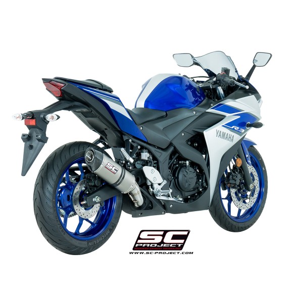 SC-PROJECT OVAL SILENCER TITANIUM WITH CARBON FIBER END CAP FOR YAMAHA YZF R3 PART # Y23-12T