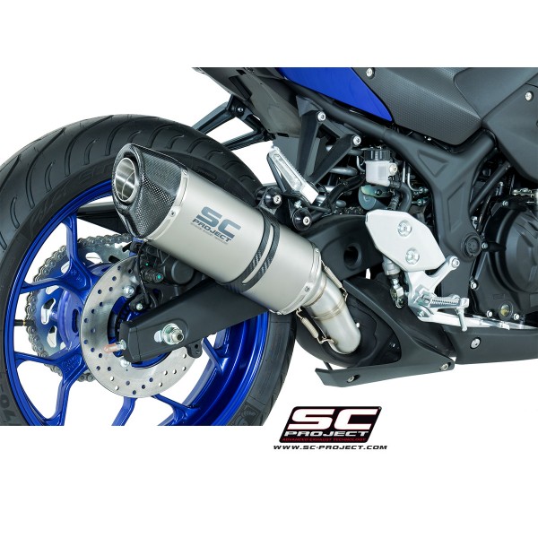 SC-PROJECT OVAL SILENCER TITANIUM WITH CARBON FIBER END CAP FOR YAMAHA YZF R3 PART # Y23-12T