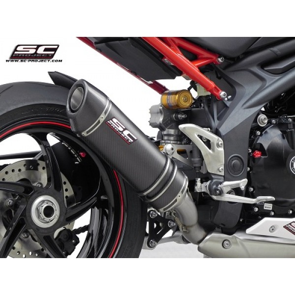 SC-PROJECT OVAL SILENCER LOW POSITION MATT CARBON FIBRE WITH CARBON FIBER END CAP FOR TRIUMPH SPEED TRIPLE 2011-2015 PART # T05-L01CM