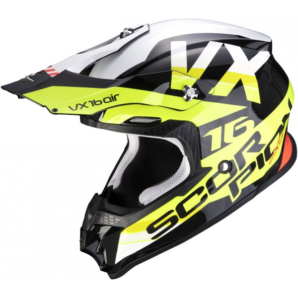SCORPION EXO VX-16 AIR X-TURN BLACK NEON YELLOW WHITE HELMET