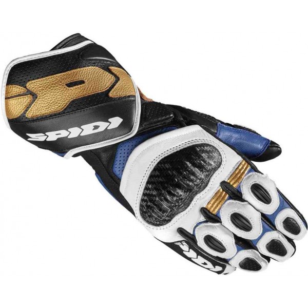 Spidi Carbo 7 Leather Blue Gold Gloves