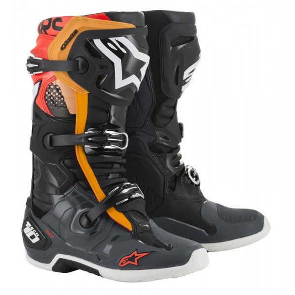 ALPINESTARS TECH 10 BLACK GRAY ORANGE RED FLUO BOOTS