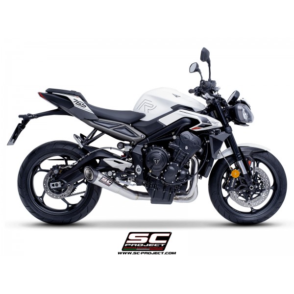 SC-PROJECT S1 3-1 STAINLESS STEEL FULL EXHAUST SYSTEM FOR TRIUMPH STREET TRIPLE 765 RS 2023 - 2024 PART # T28A-C41A