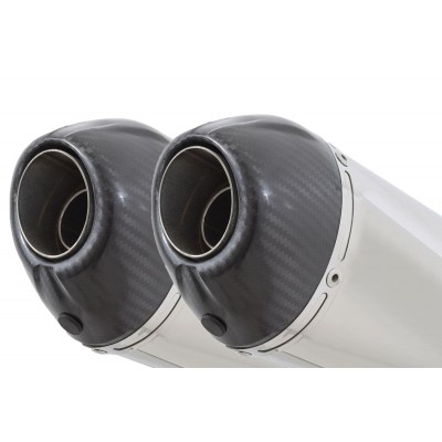BLACKWIDOW 200MM OVAL STAINLESS CARBON TIP SILENCERS EXHAUST SYSTEM FOR ROYAL ENFIELD SHOTGUN 650 2024 PART #200ST