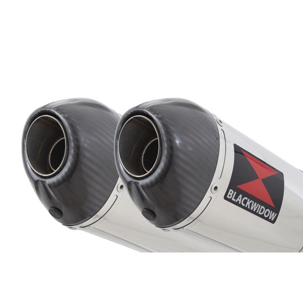 BLACKWIDOW 400MM OVAL STAINLESS CARBON TIP SILENCERS EXHAUST SYSTEM FOR ROYAL ENFIELD SHOTGUN 650 2024 PART #400ST