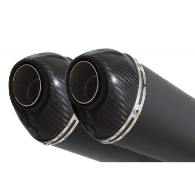 BLACKWIDOW 200MM OVAL BLACK STAINLESS CARBON TIP SILENCERS EXHAUST SYSTEM FOR ROYAL ENFIELD SHOTGUN 650 2024 PART #BC20V