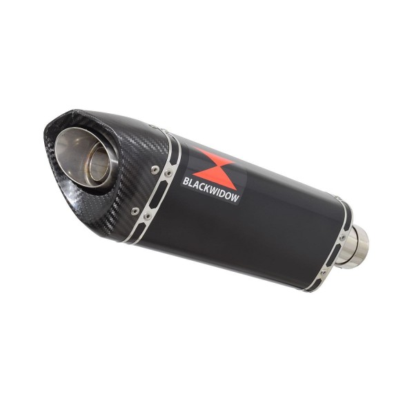 BLACKWIDOW 300MM TRI OVAL BLACK STAINLESS SILENCER CARBON TIP EXHAUST SYSTEM FOR KAWASAKI NINJA 1000 SX 2020-2024 PART #BC30T