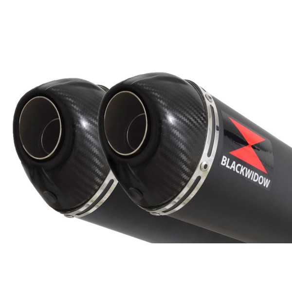 BLACKWIDOW 400MM OVAL BLACK STAINLESS SILENCER CARBON TIP EXHAUST SYSTEM FOR KAWASAKI NINJA 1000 SX 2020-2024 PART #BC40V