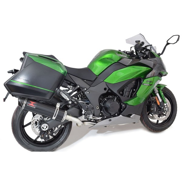 BLACKWIDOW 400MM OVAL BLACK STAINLESS SILENCER CARBON TIP EXHAUST SYSTEM FOR KAWASAKI NINJA 1000 SX 2020-2024 PART #BC40V