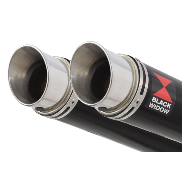 BLACKWIDOW 350MM GP ROUND BLACK STAINLESS SILENCERS EXHAUST SYSTEM FOR ROYAL ENFIELD SHOTGUN 650 2024 PART #BG35R