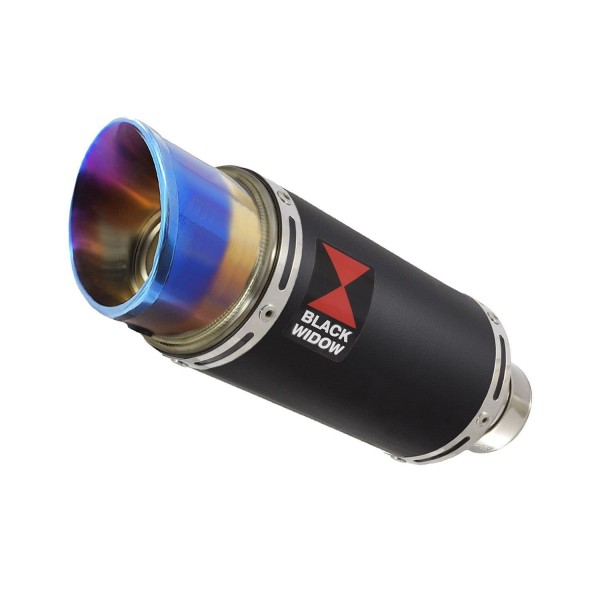 BLACKWIDOW 200MM ROUND BLUE TIP BLACK STAINLESS SILENCER EXHAUST SYSTEM FOR KAWASAKI NINJA 1000 SX 2020-2024 PART #BL20R