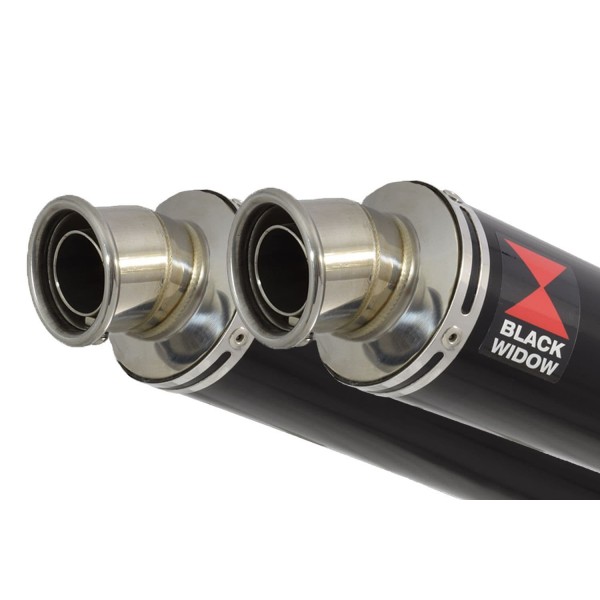 BLACKWIDOW 350MM ROUND BLACK STAINLESS SILENCERS EXHAUST SYSTEM FOR ROYAL ENFIELD SHOTGUN 650 2024 PART #BN35R
