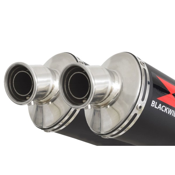 BLACKWIDOW 400MM OVAL BLACK STAINLESS SILENCER EXHAUST SYSTEM FOR KAWASAKI NINJA 1000 SX 2020-2024 PART #BN40V