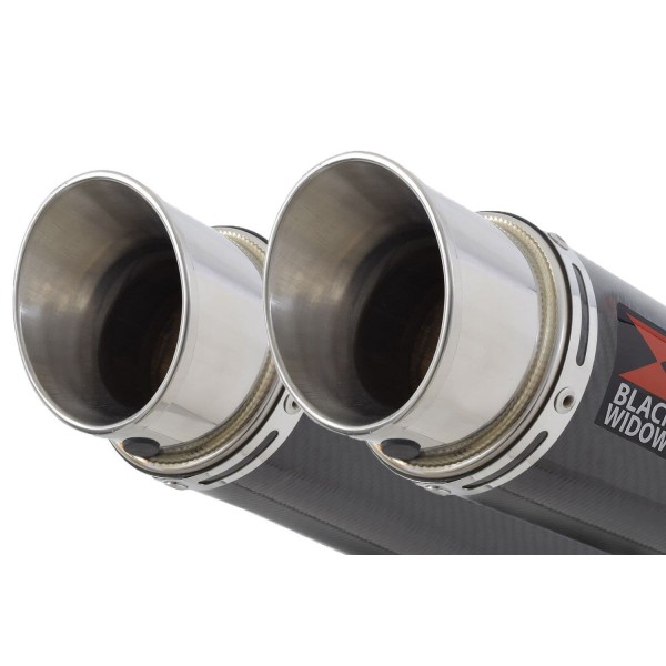BLACKWIDOW 350MM GP ROUND CARBON SILENCERS EXHAUST SYSTEM FOR ROYAL ENFIELD SHOTGUN 650 2024 PART #CG35R