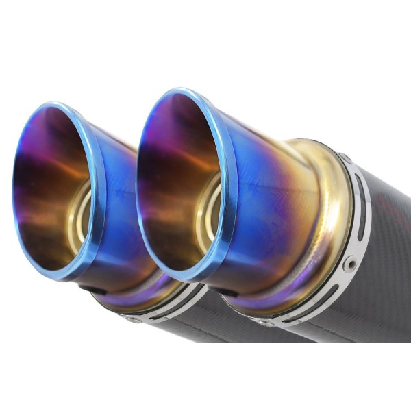 BLACKWIDOW 230MM GP ROUND BLUE TIP CARBON SILENCER EXHAUST SYSTEM FOR KAWASAKI NINJA 1000 SX 2020-2024 PART #CL23R