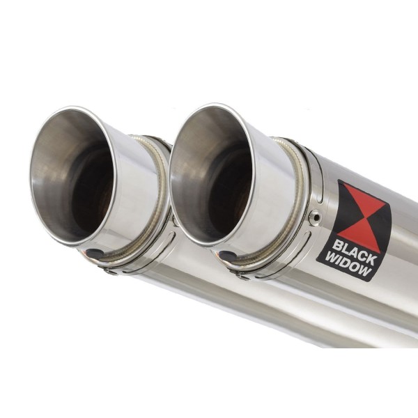 BLACKWIDOW 350MM GP ROUND STAINLESS SILENCERS EXHAUST SYSTEM FOR ROYAL ENFIELD SHOTGUN 650 2024 PART #SG35R