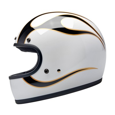 BILTWELL GRINGO GLOSS WHITE BLACK FLAMES HELMET