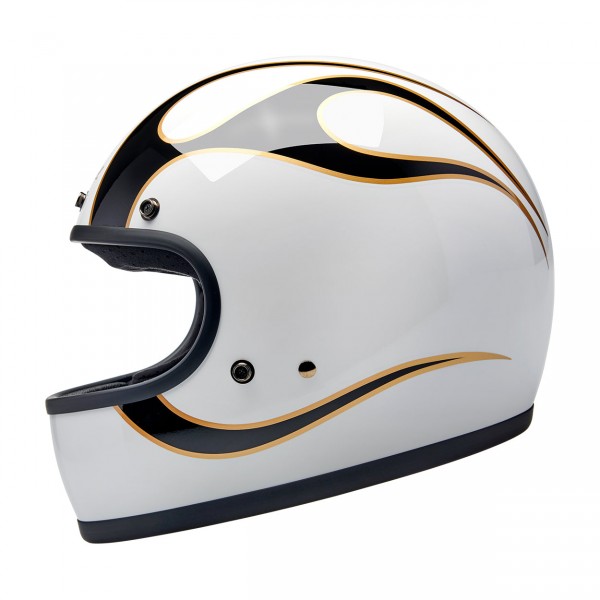 BILTWELL GRINGO GLOSS WHITE BLACK FLAMES HELMET