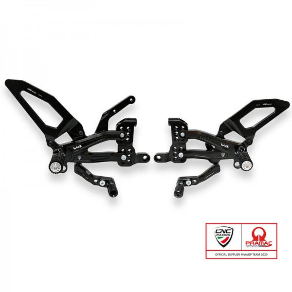 CNC RACING PRAMAC LTD REARSETS BLACK FOR DUCATI STREETFIGHTER V4 1100 2020 PART # PE409BPR