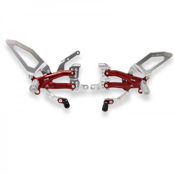 CNC RACING PRAMAC LTD REARSETS SILVER RED FOR DUCATI STREETFIGHTER V4 1100 2020 PART # PE409RPR CNC RACING PRAMAC LTD REARSETS SILVER RED FOR DUCATI STREETFIGHTER V4 1100 2020 PART # PE409RPR