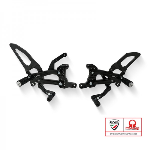 CNC RACING PRAMAC LTD SFV4 REARSETS BLACK FOR DUCATI STREETFIGHTER V4 1100 (2020) PART # PE410BPR