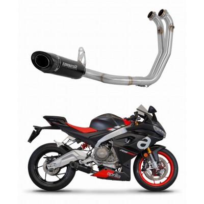 DOMINATOR HP8 BLACK + DB KILLER MEDIUM EXHAUST SYSTEM COLLECTORS SILENCER FOR APRILIA RS 660 2020 - 2024 PART # AP041DFBL