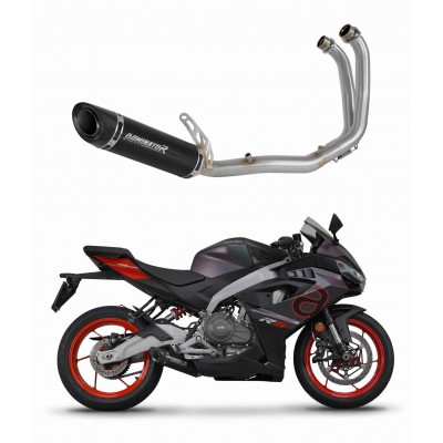 DOMINATOR HP8 BLACK + DB KILLER EXHAUST SYSTEM HEADERS SILENCER FOR APRILIA RS 457 2024 PART # AP043DFFFSBL