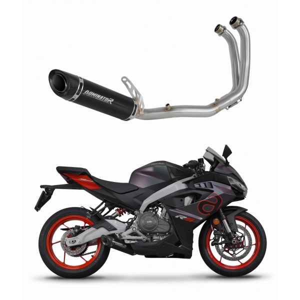 DOMINATOR HP8 BLACK + DB KILLER EXHAUST SYSTEM HEADERS SILENCER FOR APRILIA RS 457 2024 PART # AP043DFFFSBL