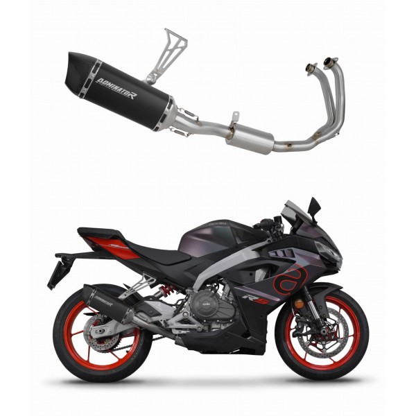 DOMINATOR HP6 BLACK + DB KILLER EXHAUST SYSTEM HEADERS SILENCER FOR APRILIA RS 457 2024 PART # AP043DFFSBL