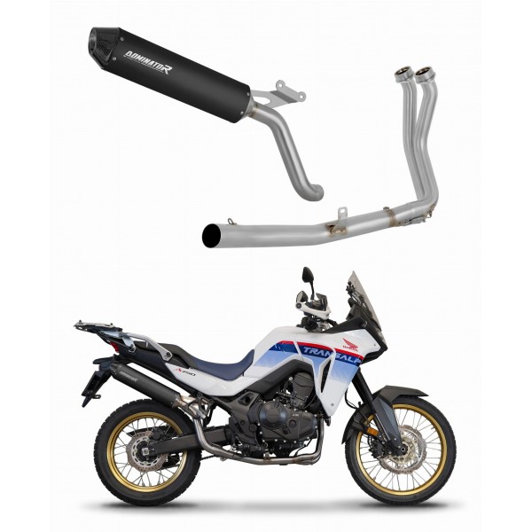 DOMINATOR MX2 BLACK + DB KILLER HEADERS EXHAUST SYSTEM FOR HONDA XL 750 TRANSALP 2023 PART # HO120DFSFBL