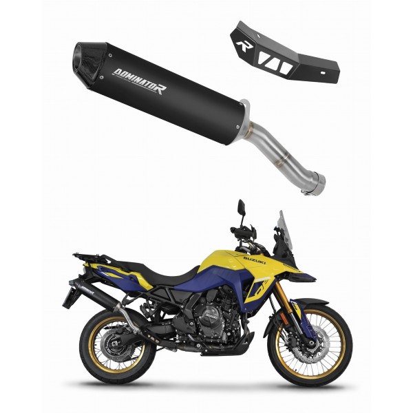 DOMINATOR MX2 BLACK SLIP-ON EXHAUST WITH DB KILLER FOR SUZUKI V-STROM 800DE 2023-2025 PART # SU111DFBL