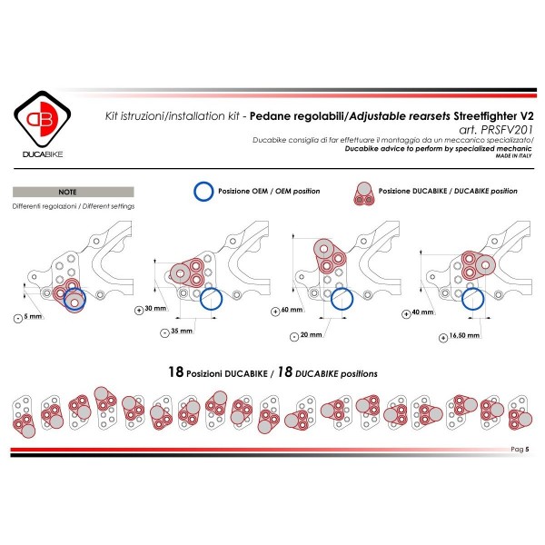 DBK ADJUSTABLE REARSET FOR DUCATI STREETFIGHTER V2 2024 PART # PRSFV201 