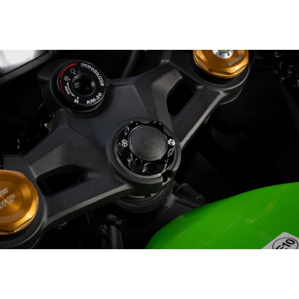 GILLES TOOLING TOP YOKE NUT FOR BMW S1000RR 2023-2024 M28X1.0 ALUMINUM BLACK PART # ACMA-28-10.B