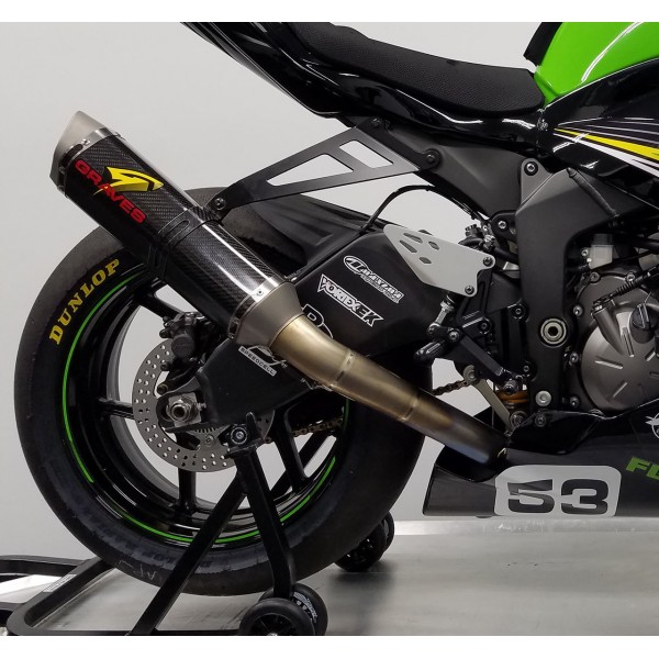 GRAVES MOTORSPORTS KAWASAKI WORKS S2 TITANIUM CAT-BACK EXHAUST FOR KAWASAKI ZX-6R 2019-2024 PART #EXK-19ZX6-CBTCW