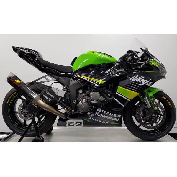 GRAVES MOTORSPORTS KAWASAKI WORKS S2 TITANIUM CAT-BACK EXHAUST FOR KAWASAKI ZX-6R 2019-2024 PART #EXK-19ZX6-CBTCW