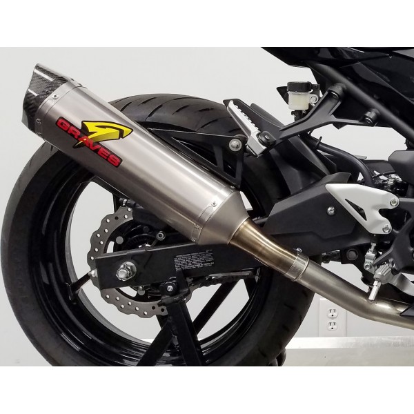 Graves Motorsports Kawasaki Works Slip-On Exhaust Titanium Ninja Ex400 2018-2021 Part #EXK-18EX4-CBST