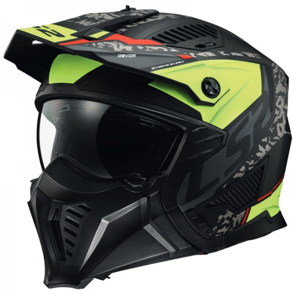 LS2 OF606 DRIFTER DEVOR MATT BLACK HI-VIS YELLOW HELMET