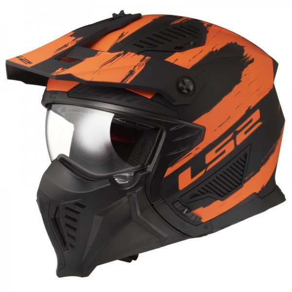 LS2 OF606 DRIFTER MUD MATT BLACK ORANGE HELMET