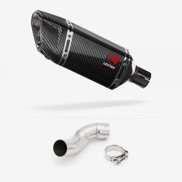 LEXTEK SP11C GLOSS CARBON FIBRE EXHAUST 200MM WITH LINK PIPE FOR KAWASAKI Z900 2020-2024 PART # EXKT5761