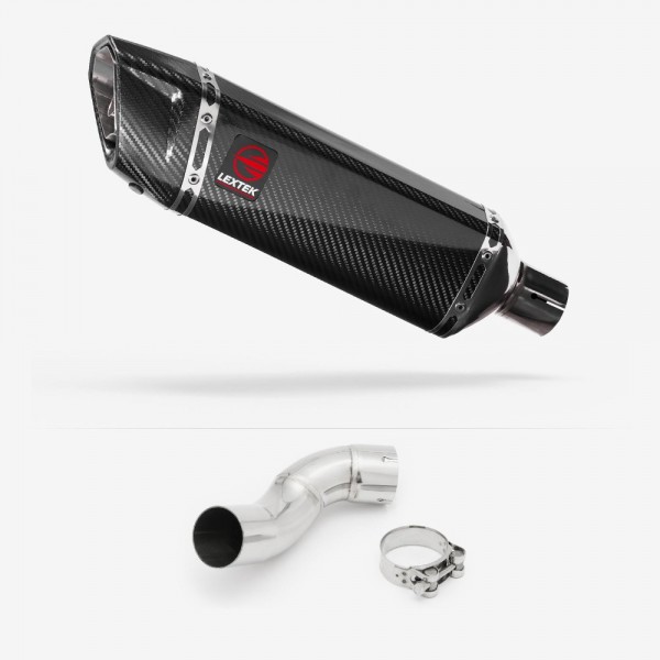 LEXTEK SP9C GLOSS CARBON FIBRE EXHAUST 300MM WITH LINK PIPE FOR KAWASAKI Z900 2020-2024 PART # EXKT5321