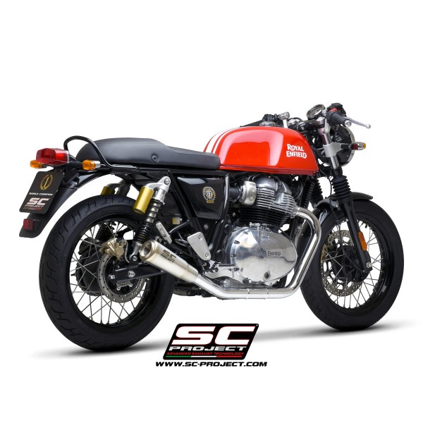 SC-PROJECT PAIR OF S1 GP MUFFLERS BRUSHED STAINLESS STEEL FOR ROYAL ENFIELD INTERCEPTOR 650 2019 2022 PART # RE01B-43A