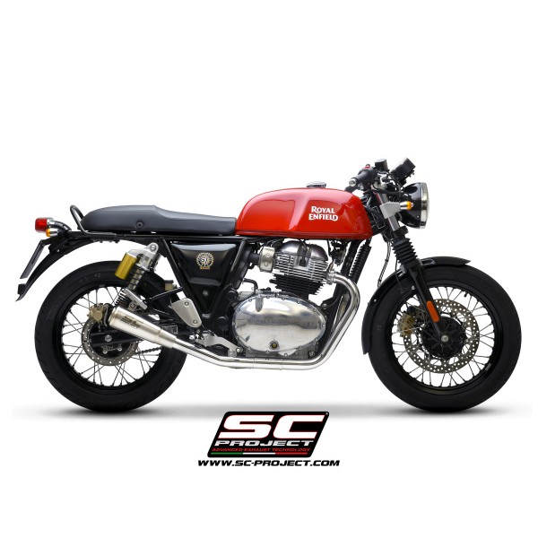 SC-PROJECT PAIR OF S1 GP MUFFLERS BRUSHED STAINLESS STEEL FOR ROYAL ENFIELD INTERCEPTOR 650 2019 2022 PART # RE01B-43A