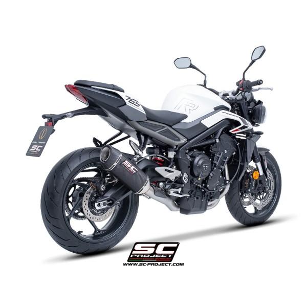 SC-PROJECT 3-1 STAINLESS STEEL WITH SC1-S CARBON FULL EXHAUST SYSTEM FOR TRIUMPH STREET TRIPLE 765 RS 2024 PART # T28A-C124C