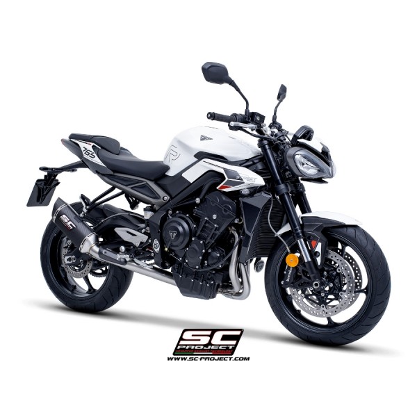 SC-PROJECT 3-1 STAINLESS STEEL WITH SC1-S CARBON FULL EXHAUST SYSTEM FOR TRIUMPH STREET TRIPLE 765 RS 2024 PART # T28A-C124C